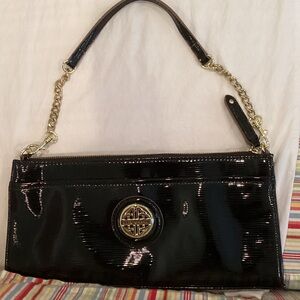 Kate Landry Black Patent Shoulder Bag with Gold Chain